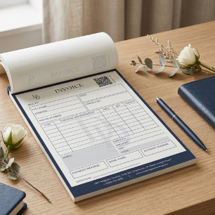 Custom Modern Navy Wedding Planner Invoice Billing Notepad