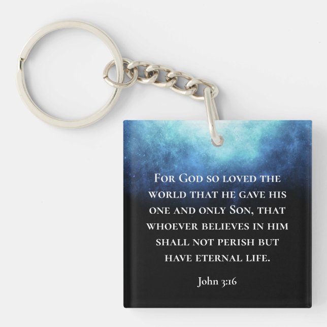Custom Modern Nebula John 3:16 Bible Scripture Key Ring (Front)