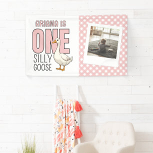 Custom Modern One Silly Goose First Birthday Party Banner