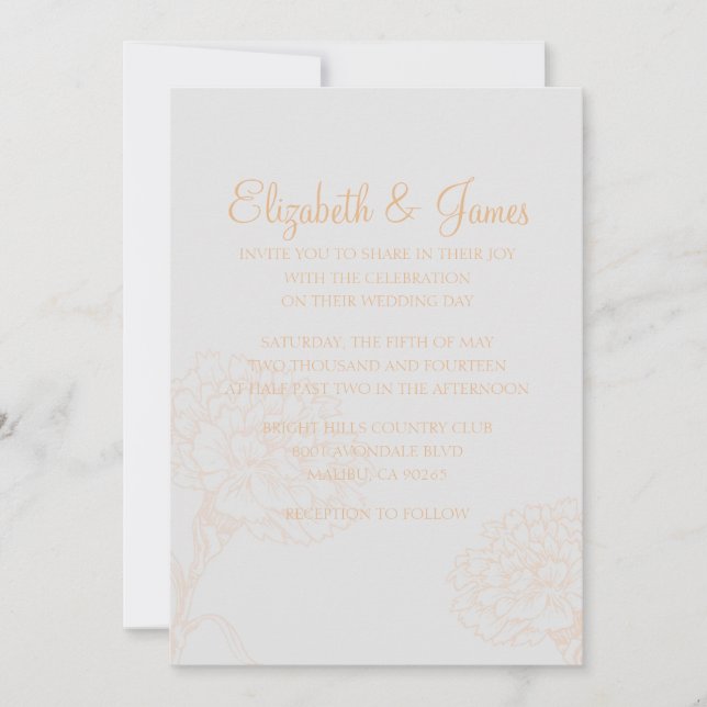 Custom Modern Peach Wedding Invitations (Front)