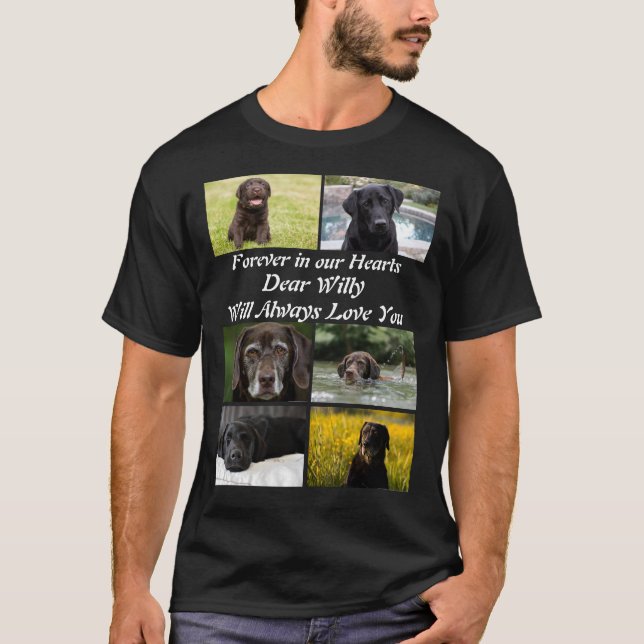 Custom modern Pet Memorial 6 Photo Collage  T-Shirt (Front)