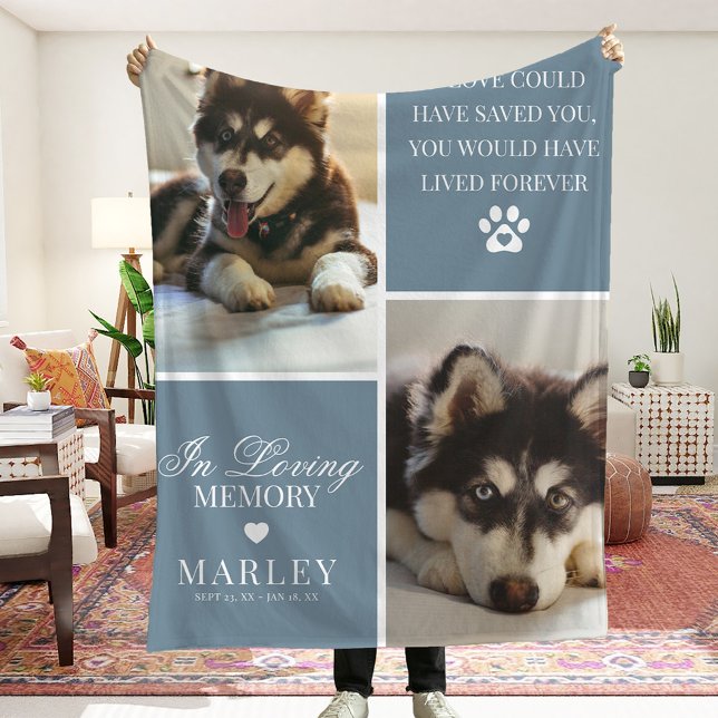 Custom Modern Pet Memorial Photo Fleece Blanket (Creator Uploaded)