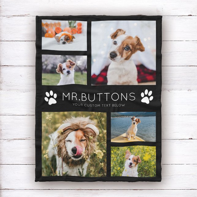 Custom Modern Pet Name Photo Collage Dog Cat Lover Fleece Blanket (Creator Uploaded)