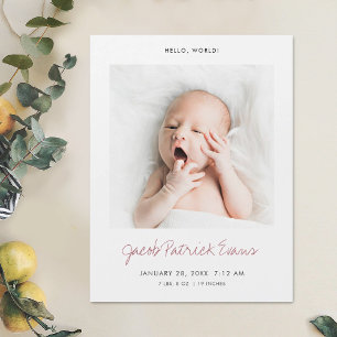 Custom Modern Photo Birth Announcement Magnet