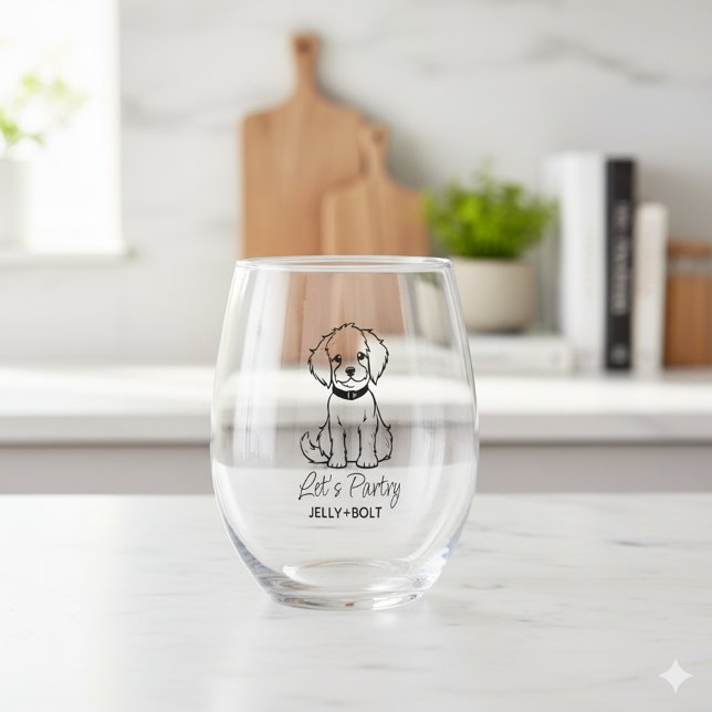Custom Modern Photo Elegant Dog  Stemless Wine Glass (Creator Uploaded)