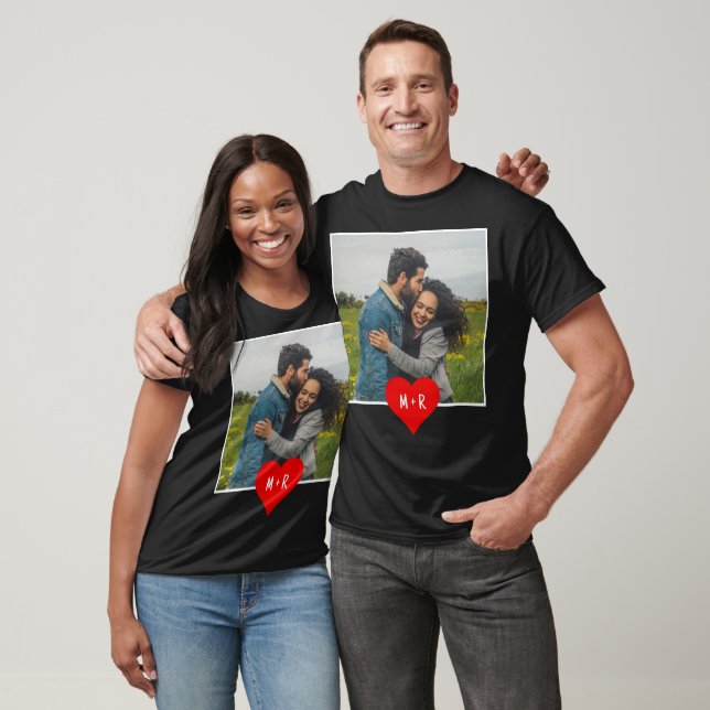 Custom Modern Photo Heart Monogram Initial Couple T-Shirt (Unisex)