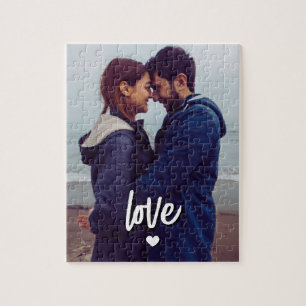 Custom Modern Photo Love Script Couple Jigsaw Puzzle