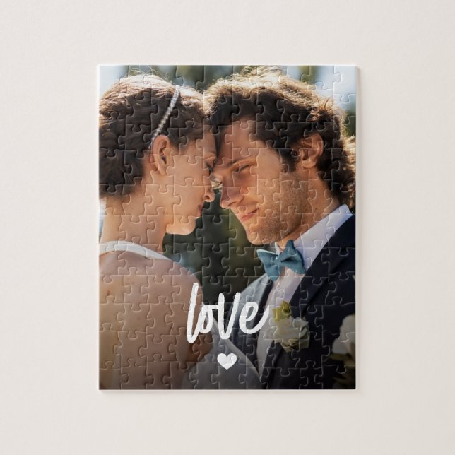 Custom Modern Photo Love Script Couple Jigsaw Puzzle (Vertical)