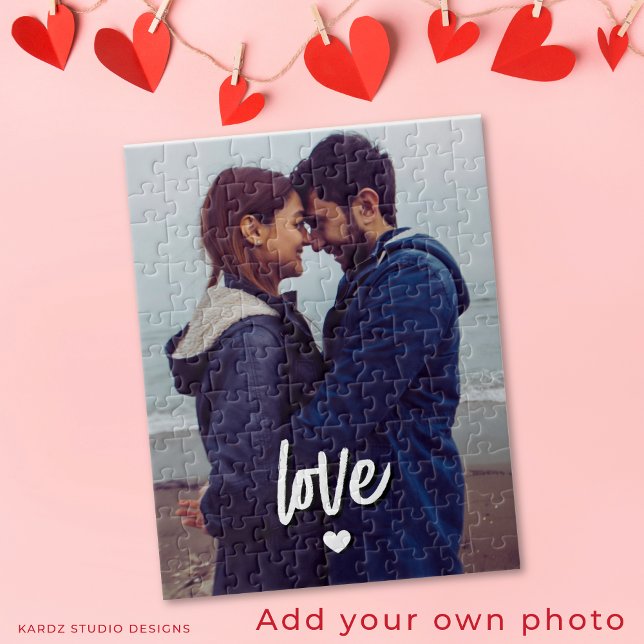Custom Modern Photo Love Script Couple Jigsaw Puzzle (Customize with your photo and choose size.)