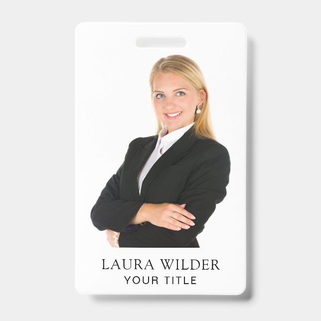 Custom Modern Photo Name Title  ID Badge (Front)