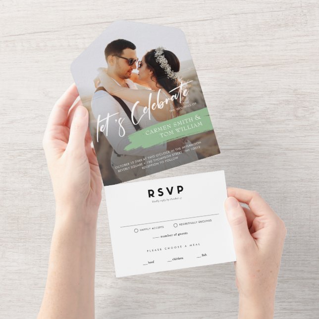 Custom Modern Photo Wedding Invitation with RSVP (Tearaway)