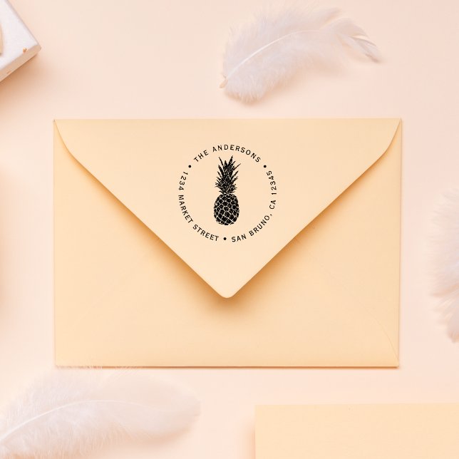 Custom Modern Pineapple | Round Return Address Rubber Stamp (Creator Uploaded)