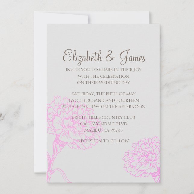 Custom Modern Pink and Brown Wedding Invitations (Front)