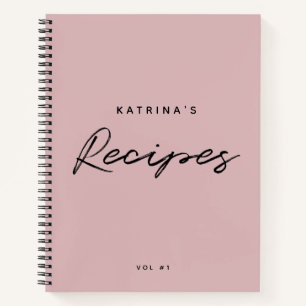 Custom Modern Pink Black Minimalist Script Recipe Notebook