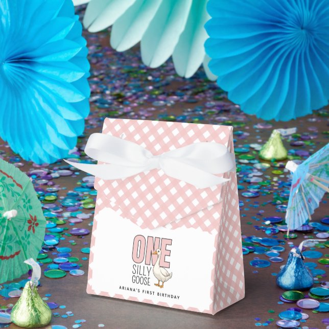Custom Modern Pink One Silly Goose First Birthday Favour Box (Party)