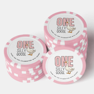 Custom Modern Pink One Silly Goose First Birthday Poker Chips
