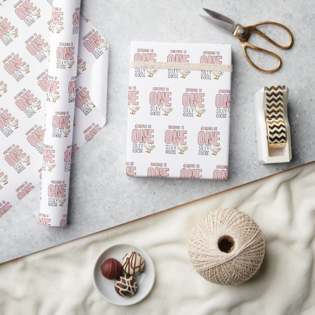 Custom Modern Pink One Silly Goose First Birthday Wrapping Paper (Crafts)