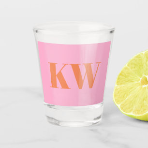 Custom Modern Pink Orange Monogrammed Initial Shot Glass