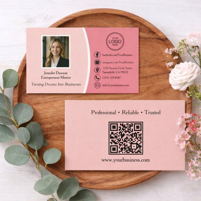 Custom Modern Pink Professional Photo & QR Code Business Card (Creator Uploaded)