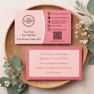Custom Modern Pink Professional QR Code Minimalist Business Card