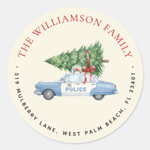 Custom Modern Police Officer Christmas Car Address Classic Round Sticker