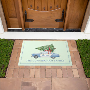 Custom Modern Police Officer Christmas Tree Car Doormat