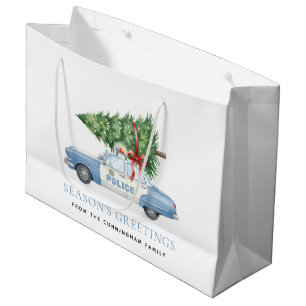 Custom Modern Police Officer Christmas Tree Car Large Gift Bag