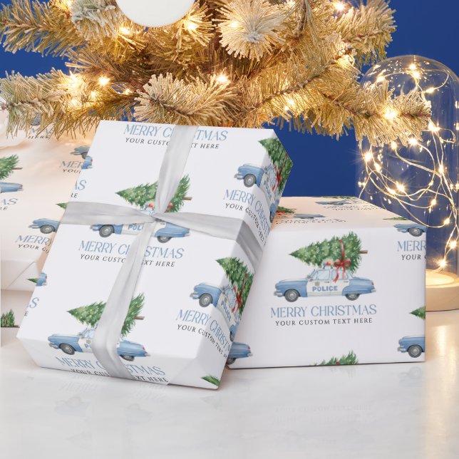 Custom Modern Police Officer Christmas Tree Car Wrapping Paper (Holidays)