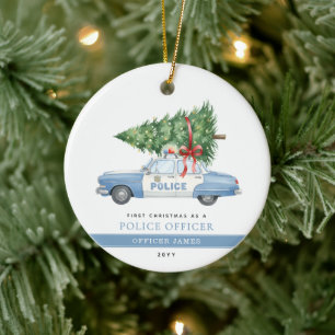 Custom Modern Police Officer First Christmas Ceramic Tree Decoration