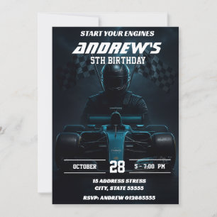 Custom Modern Race Car birthday party for kid Invitation