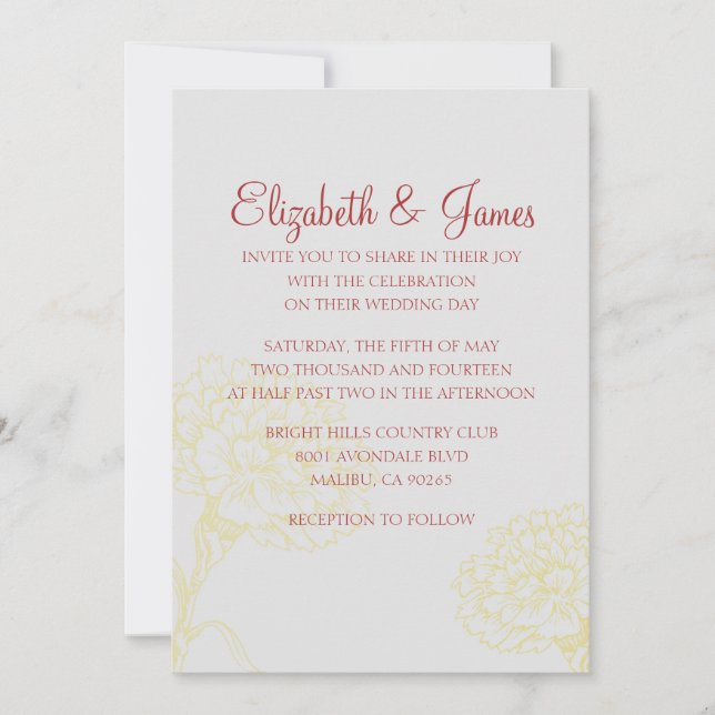 Custom Modern Red and Gold Wedding Invitations (Front)