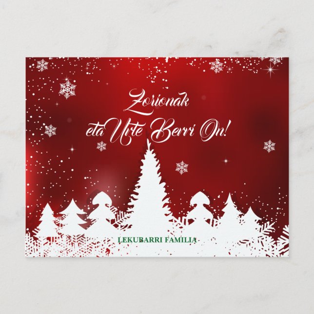 Custom, modern red Basque Navidad Christmas design Holiday Postcard (Front)