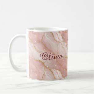 Custom Modern Rose Quartz Marble Gold Glitter Coffee Mug