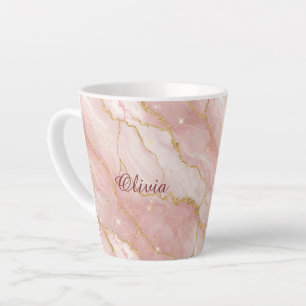 Custom Modern Rose Quartz Marble Gold Glitter Latte Mug