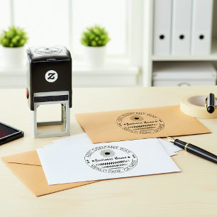 Custom Modern Round Return Address & Biz Name Self-inking Stamp