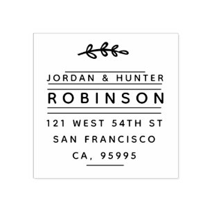 Custom Modern Rustic Branch Couple Return Address Rubber Stamp