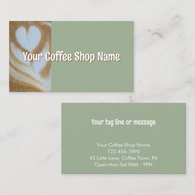 Custom Modern Sage Coffee Shop Photo Template Business Card (Front/Back)
