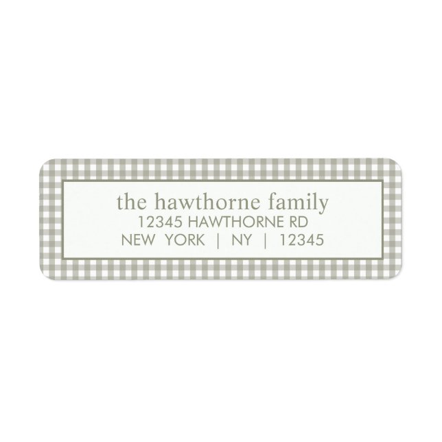 Custom Modern Sage Green Gingham Return Address (Front)