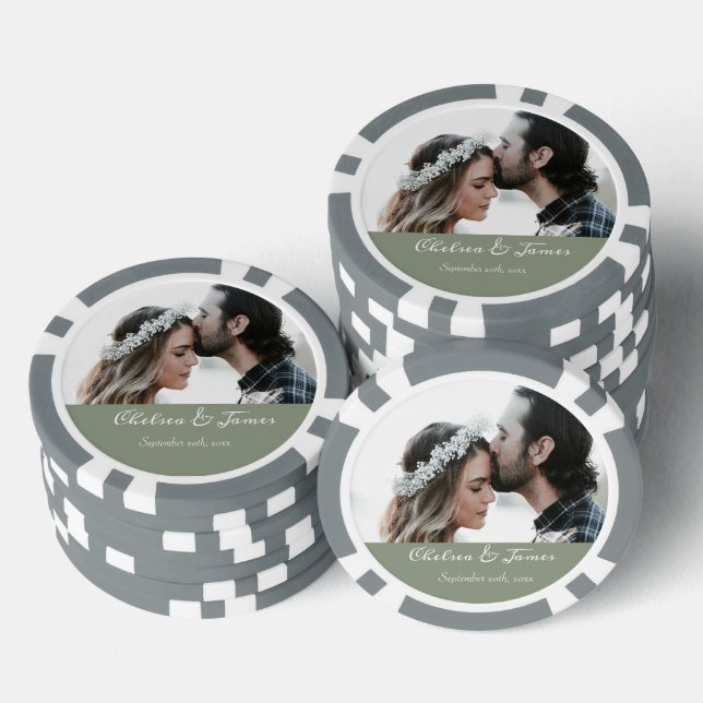 Custom Modern Sage Green Photo Calligraphy Script  Poker Chips (Stack)