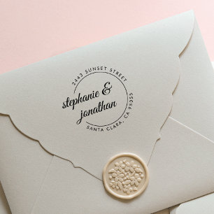 Custom Modern Script Circular Return Address Rubber Stamp