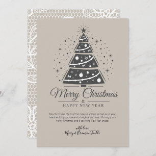 Custom Modern Script Lace Pattern Tree Christmas Holiday Card