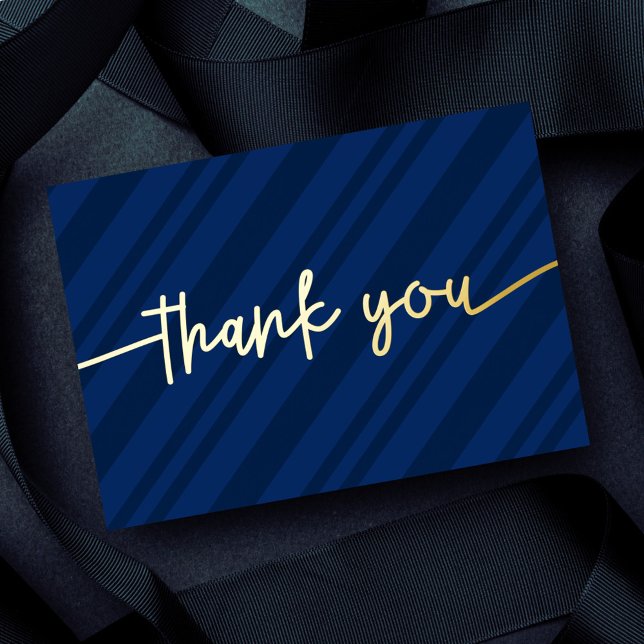   Custom Modern Script Navy Blue Stripes Thank You (Creator Uploaded)