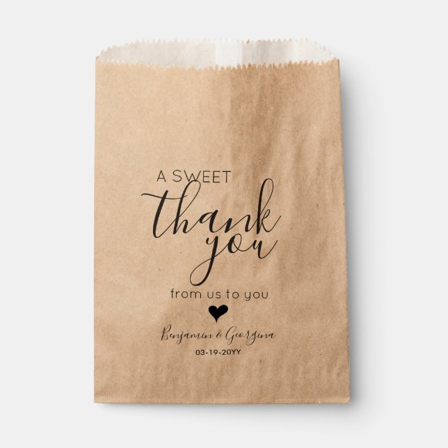 Custom Modern Script Sweet Thank You Heart Wedding Favour Bags (Front)