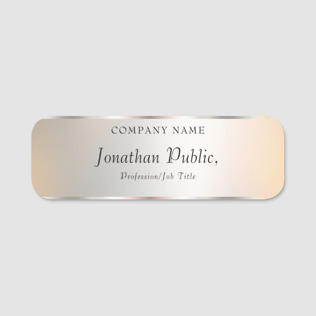 Custom Modern Silver Elegant Professional Template Name Tag (Front)