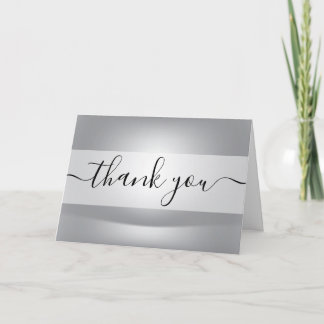 Custom Modern Silver Minimalist Thank You Card