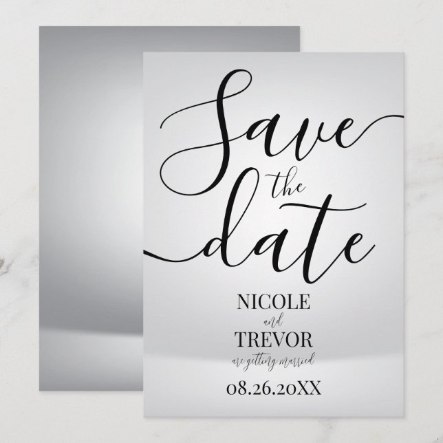 Custom Modern Silver Minimalist Wedding Save The Date (Front/Back)
