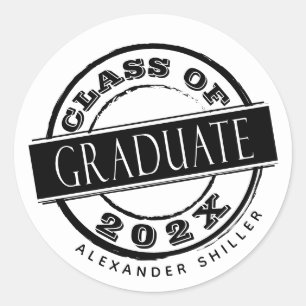 Custom Modern Simple Black & White Graduate Classic Round Sticker
