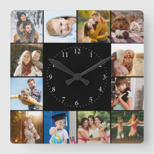 Custom Modern Simple Easy Family Photo Collage Square Wall Clock