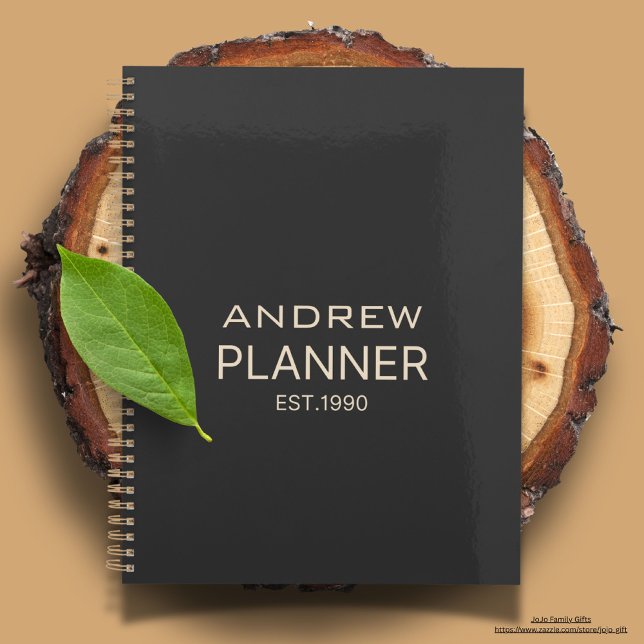 Custom Modern simple elegant text luxury classy Planner (Modern text custom black planner for him.)