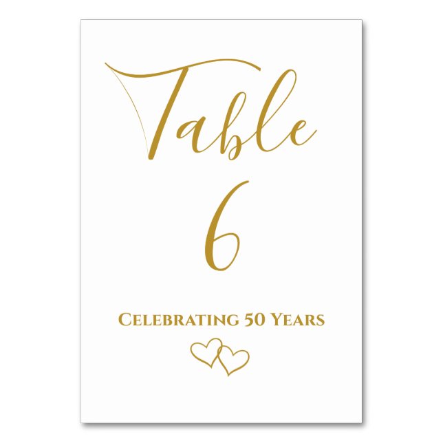 Custom Modern Simple Golden 50th Anniversary Party Table Number (Front)